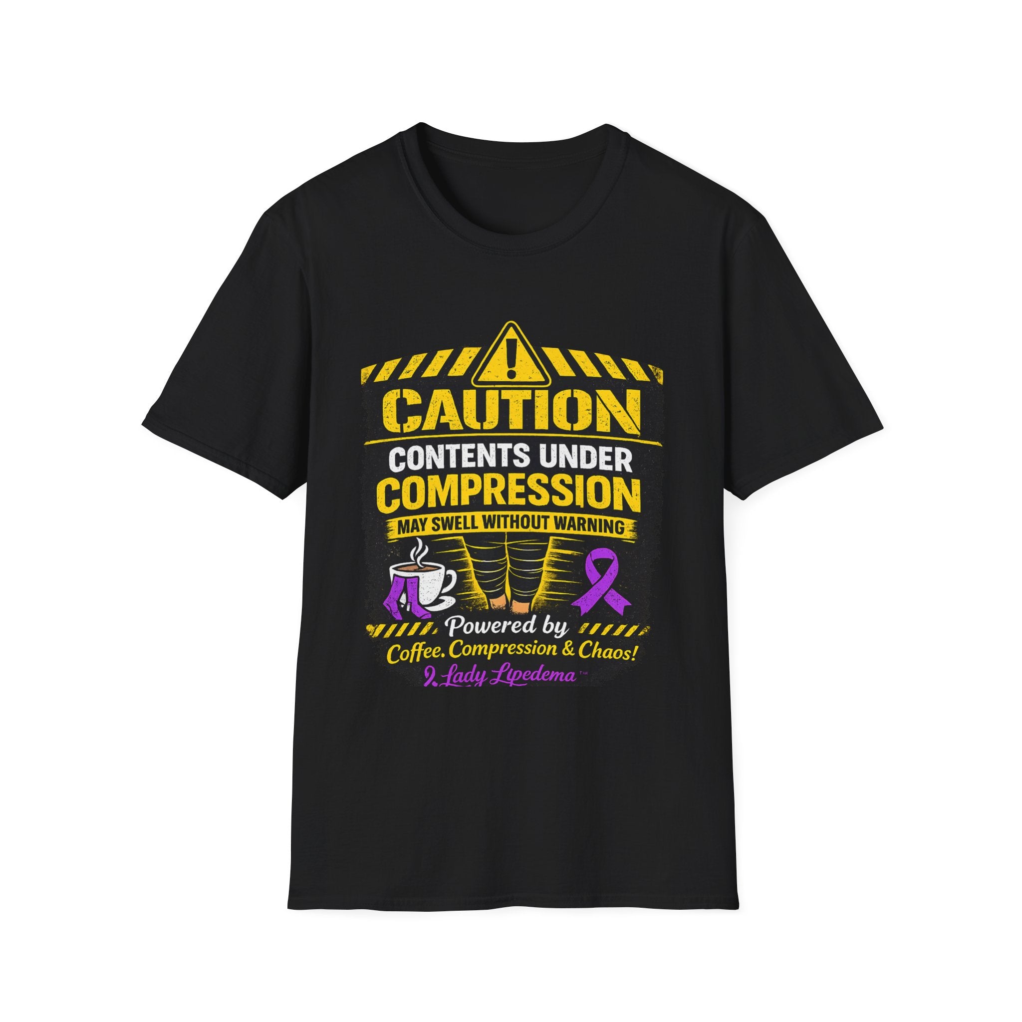 Caution Contents Under Compression T-Shirt – Fibromyalgia & Chronic Pain Awareness Tee