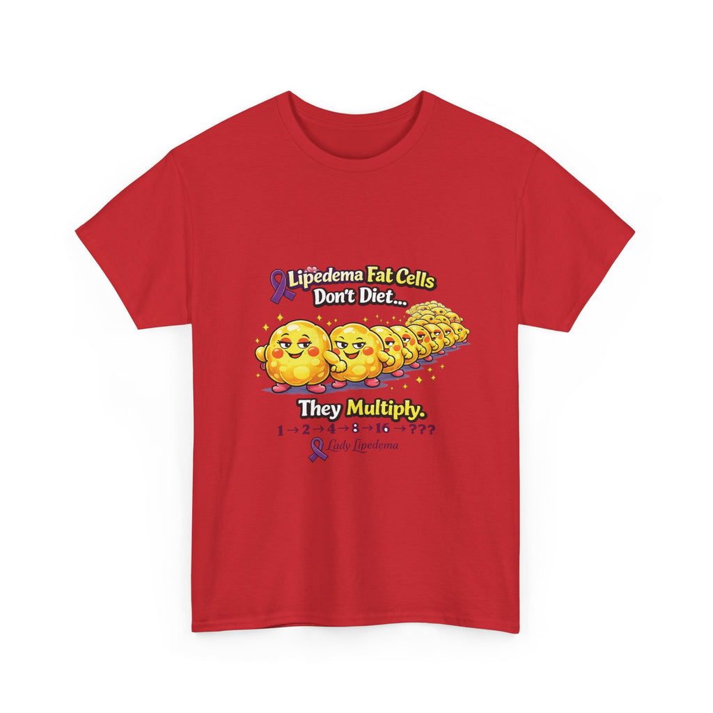 Lipedema Awareness T-Shirt – "Lipedema: Fat Cells Don't Die, They Multiply" Cute Cartoon Design