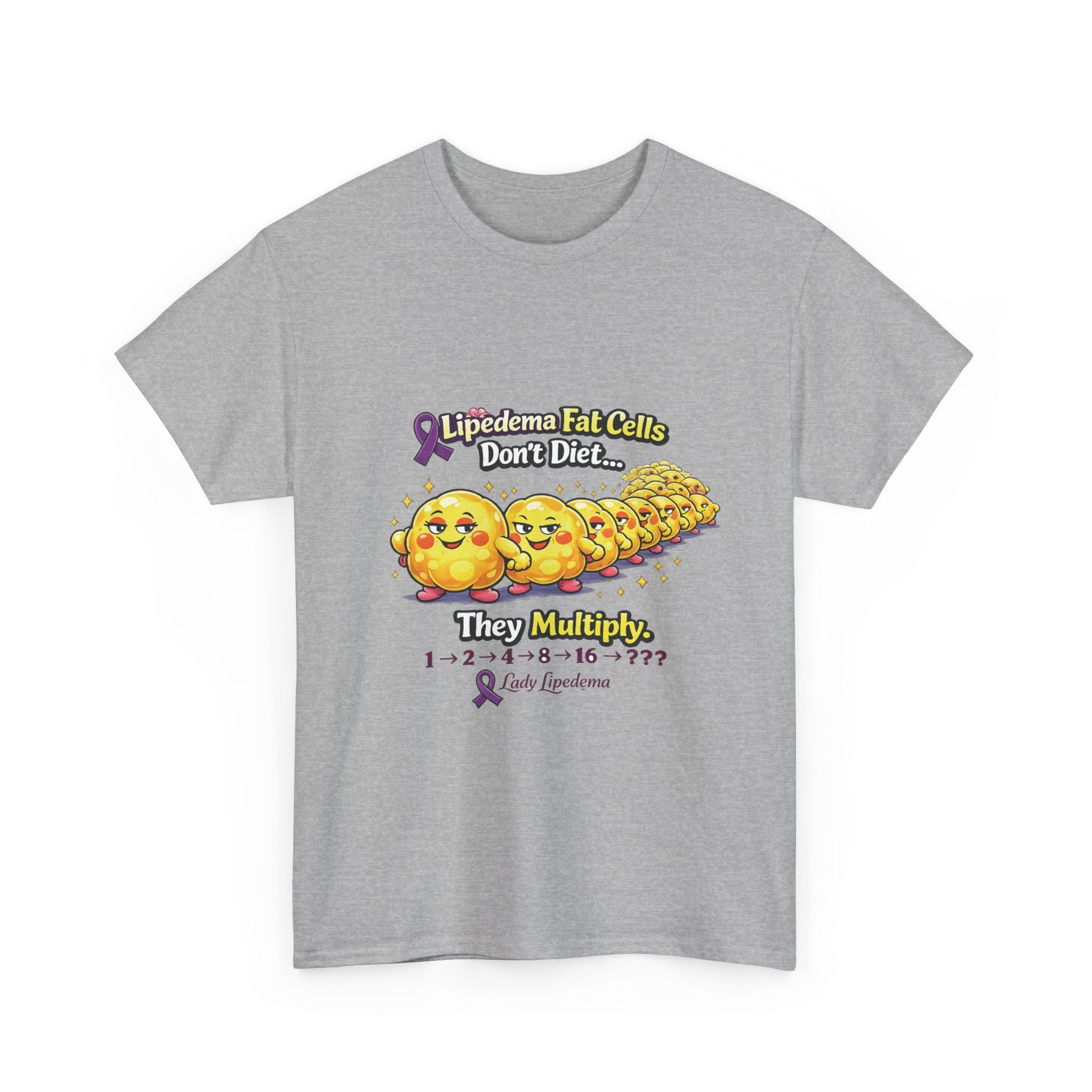 Lipedema Awareness T-Shirt – "Lipedema: Fat Cells Don't Die, They Multiply" Cute Cartoon Design