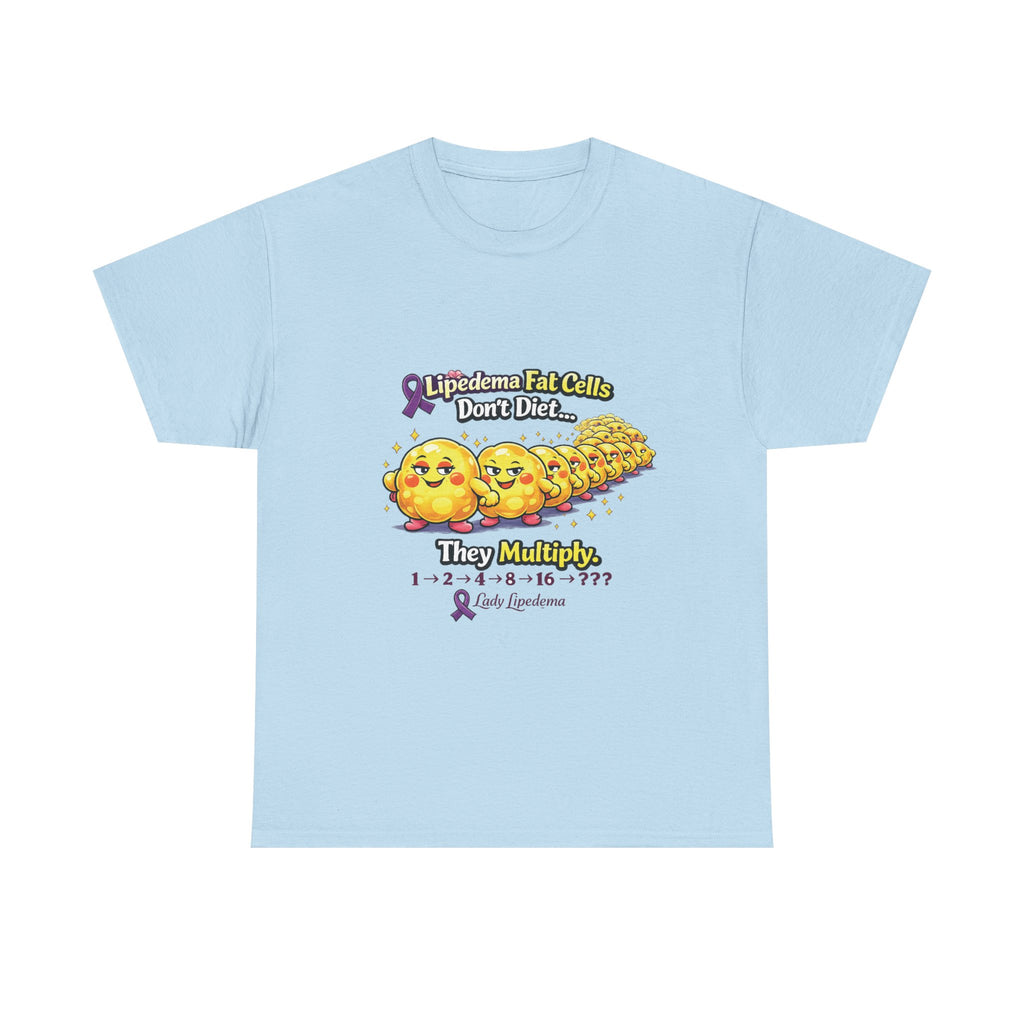 Lipedema Awareness T-Shirt – "Lipedema: Fat Cells Don't Die, They Multiply" Cute Cartoon Design