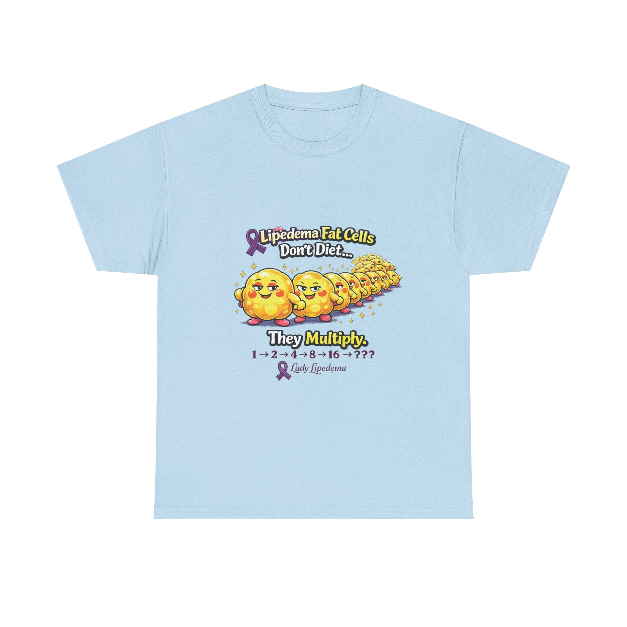 Lipedema Awareness T-Shirt – "Lipedema: Fat Cells Don't Die, They Multiply" Cute Cartoon Design