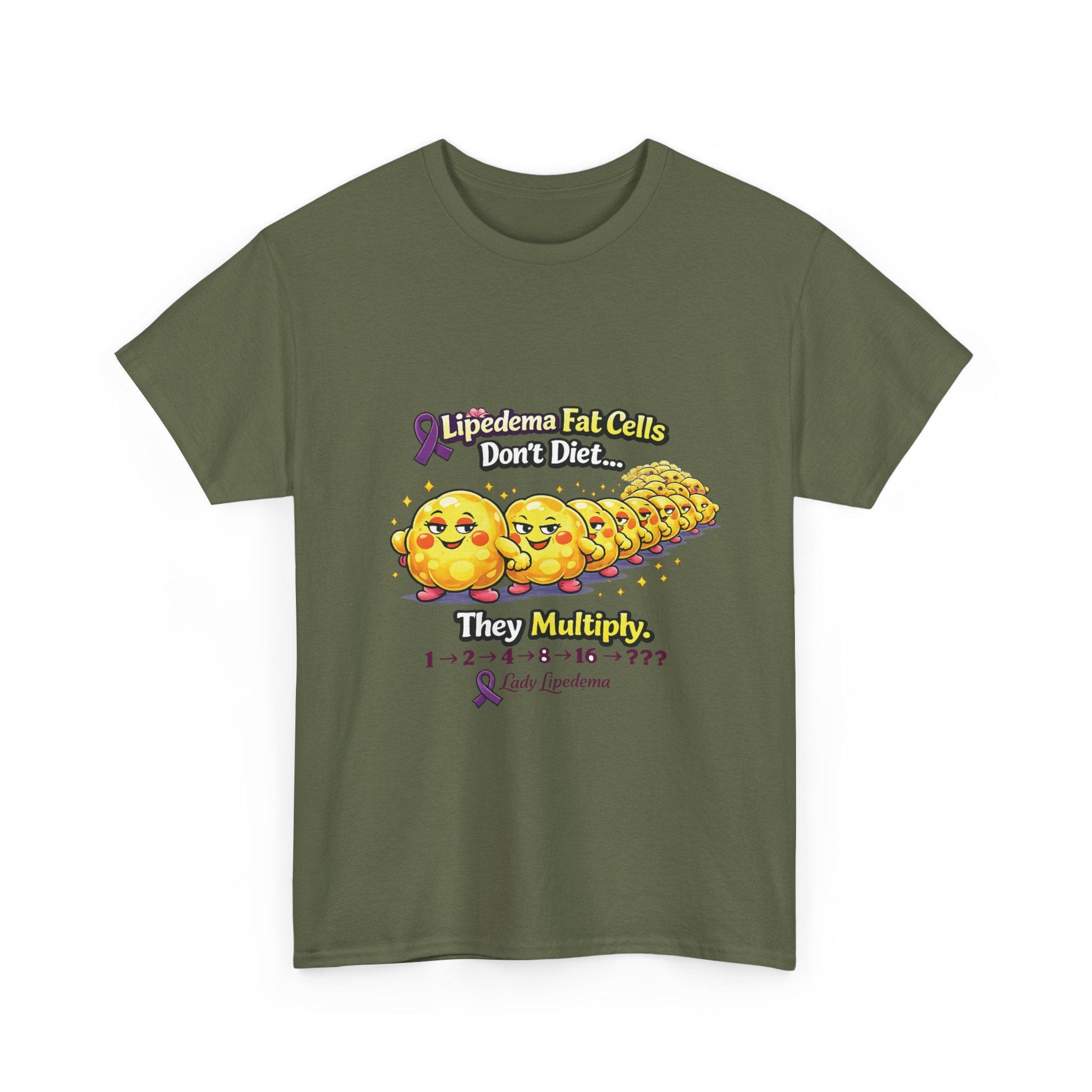 Lipedema Awareness T-Shirt – "Lipedema: Fat Cells Don't Die, They Multiply" Cute Cartoon Design