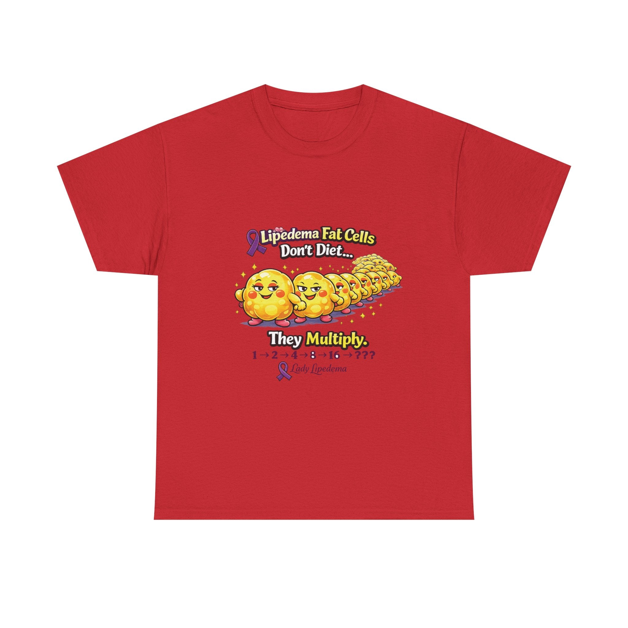 Lipedema Awareness T-Shirt – "Lipedema: Fat Cells Don't Die, They Multiply" Cute Cartoon Design