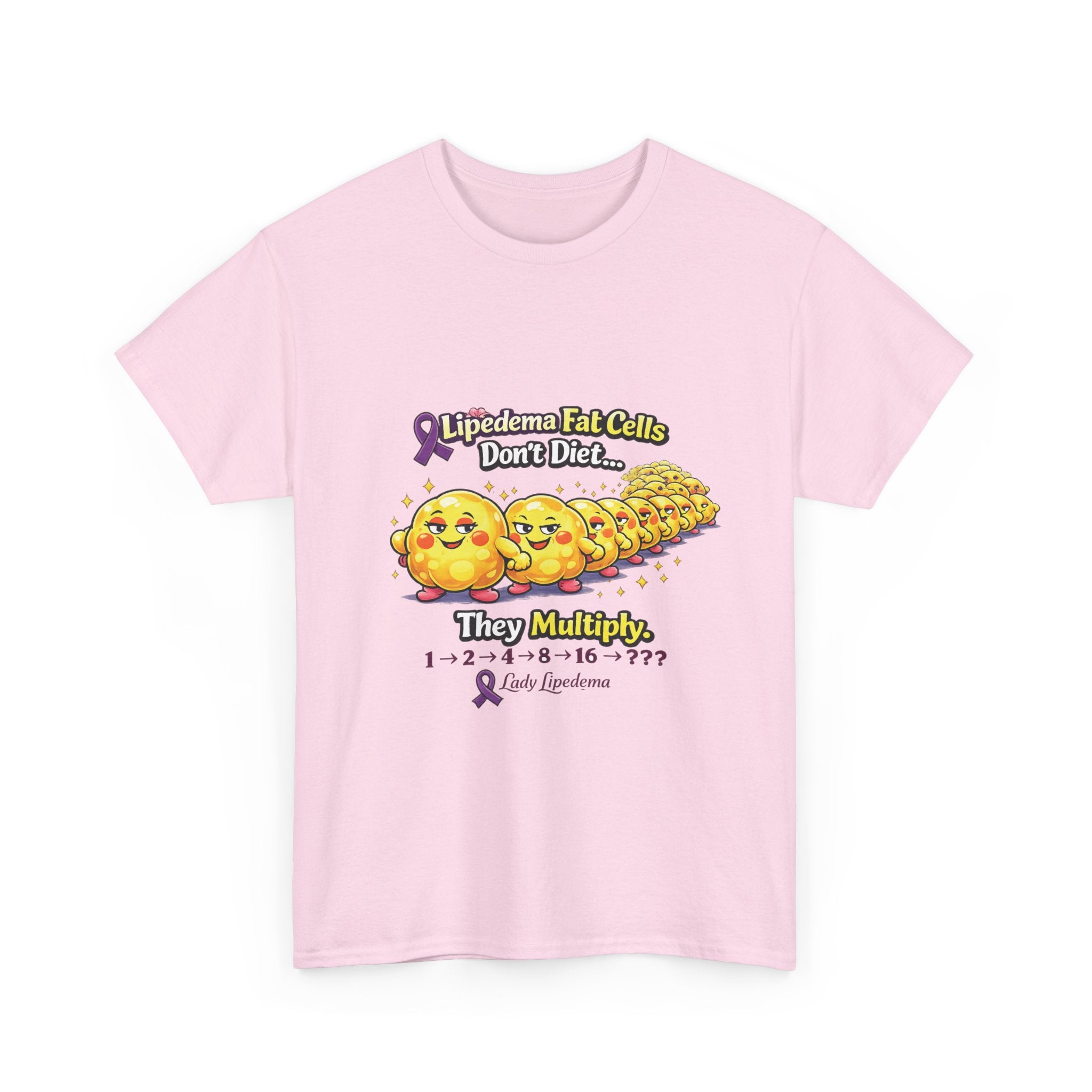 Lipedema Awareness T-Shirt – "Lipedema: Fat Cells Don't Die, They Multiply" Cute Cartoon Design